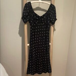 Madewell Black Midi Dress with White Floral Pattern